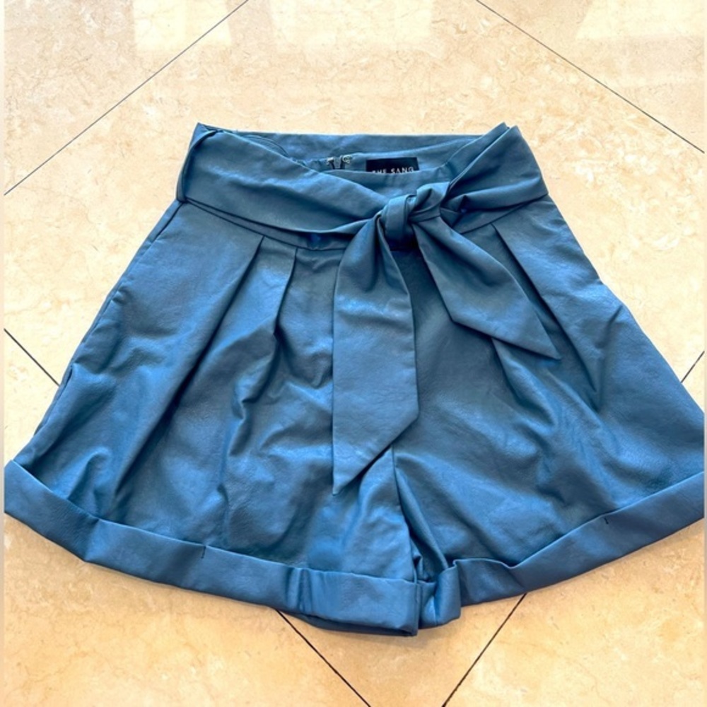 Indigo Blue Pleather Shorts-Size Medium